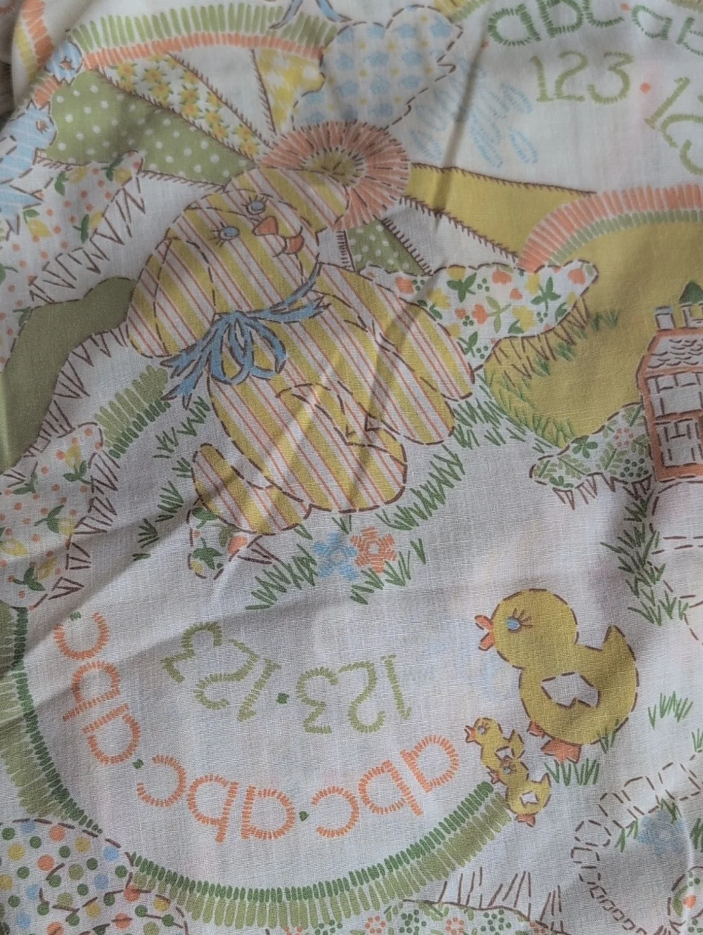 Vintage Sears Perma Prest Baby Pastel Crib Sheet Skirt and Blanket Set 1980s 70s